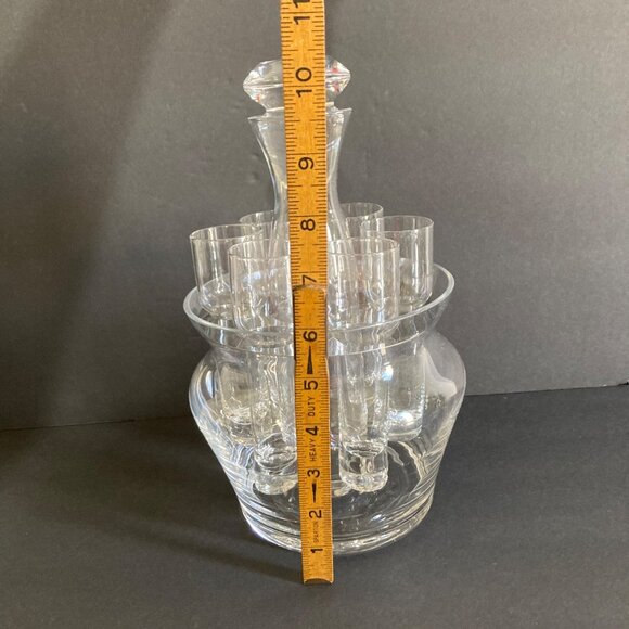 Vintage Czech Glass Grooms Gift Decanter Set With 6 Shot Glasses And Ice Bowl - Picture 8 of 9